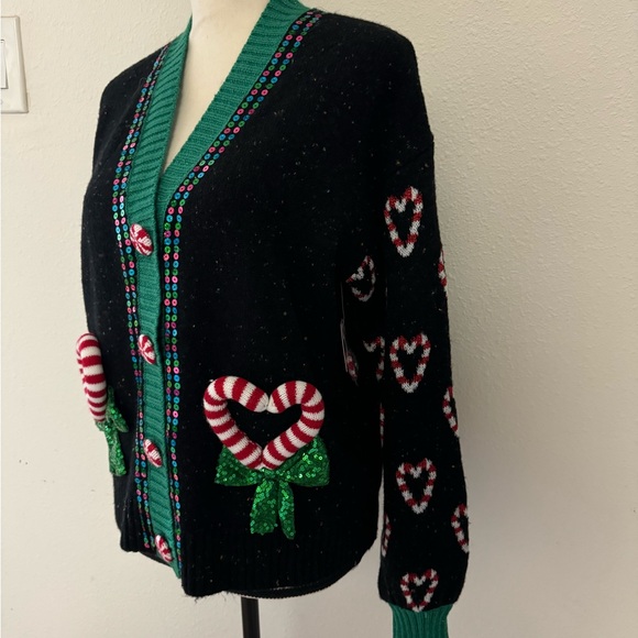 Celebrate Together Christmas candy cane sparkly Christmas ugly sweater cardigan - Picture 4 of 9